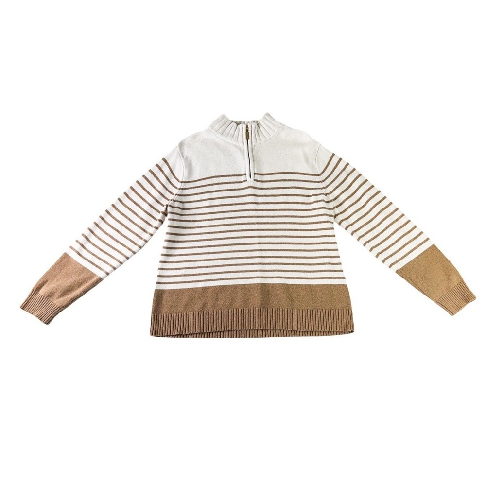 Karen Scott Striped Quarter Zip Sweater XXL Cotton Neutral Quiet Luxury Timeless